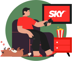 Ilustração homem sentado assistindo SKY Ilustração homem sentado assistindo SKY